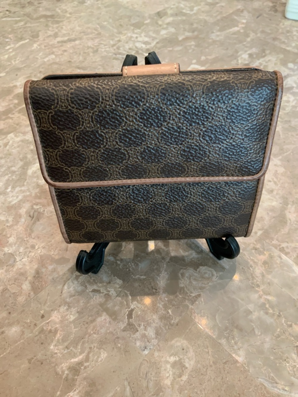 Celine Brown Patterned Leather Compact Wallet with Tan Trim - Picture 8 of 16
